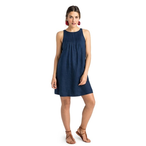 Vineyard Vines Linen Pintuck Swing Dress Deep Bay 0 New $148 - Picture 1 of 4